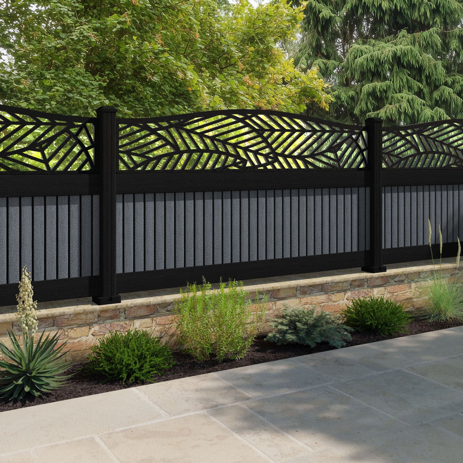Virtis Habitat Curved Top Fence Panel - Anthracite - with our composite posts