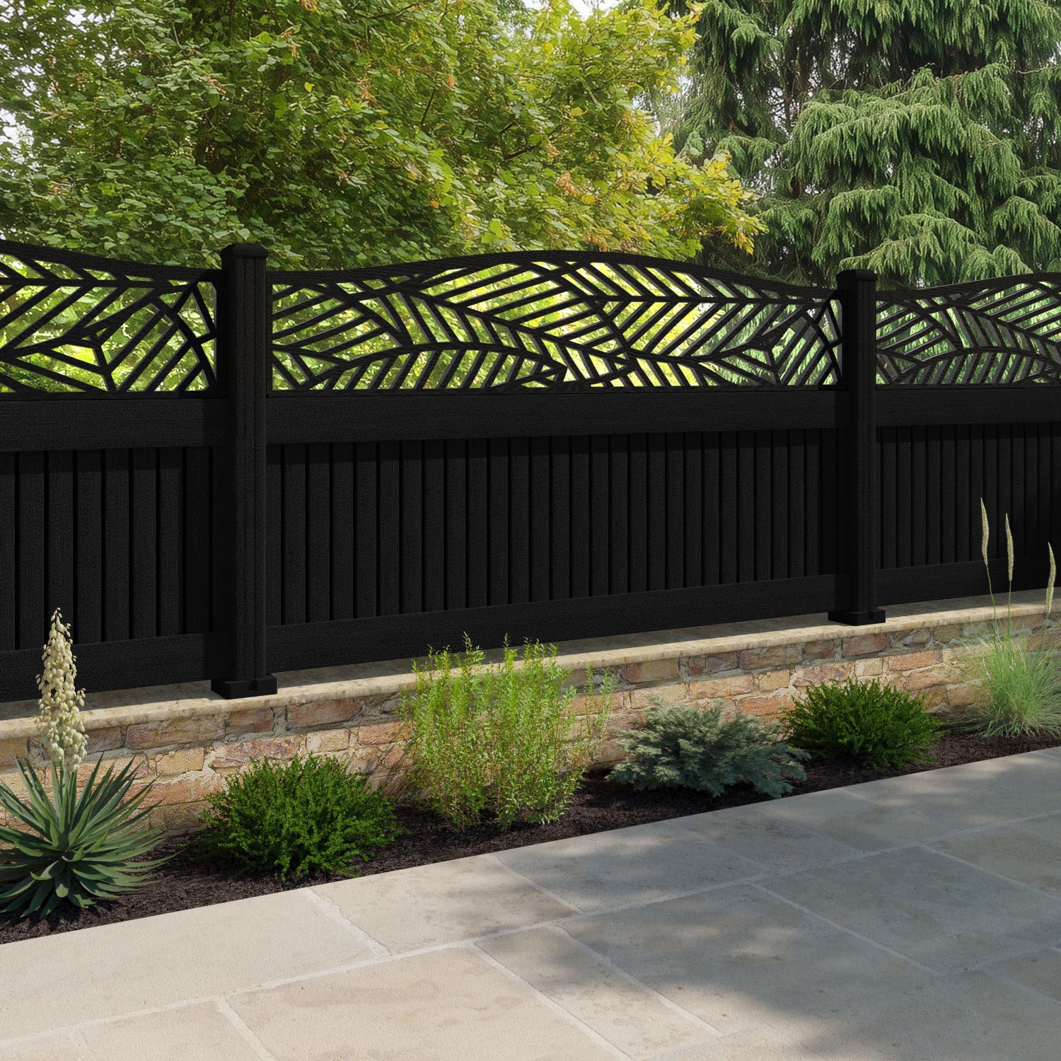 Virtis Habitat Curved Top Fence Panel - Black - with our composite posts