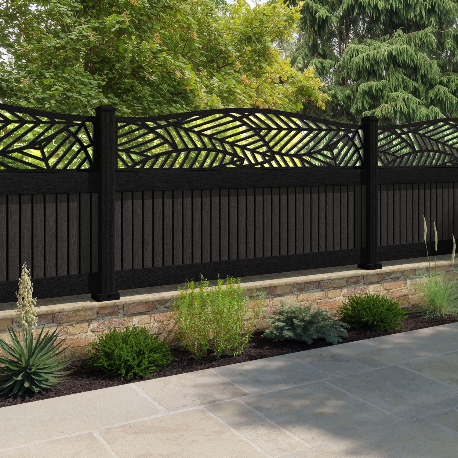 Virtis Habitat Curved Top Fence Panel - Dark Oak - with our composite posts