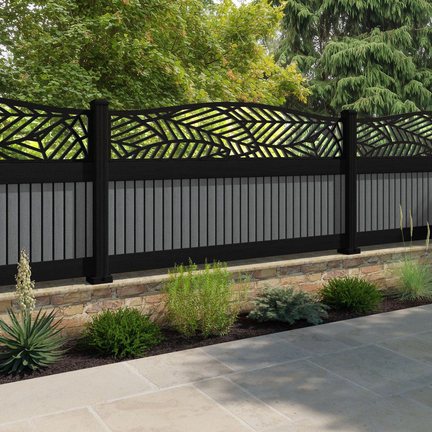 Virtis Habitat Curved Top Fence Panel - Mid Grey - with our composite posts