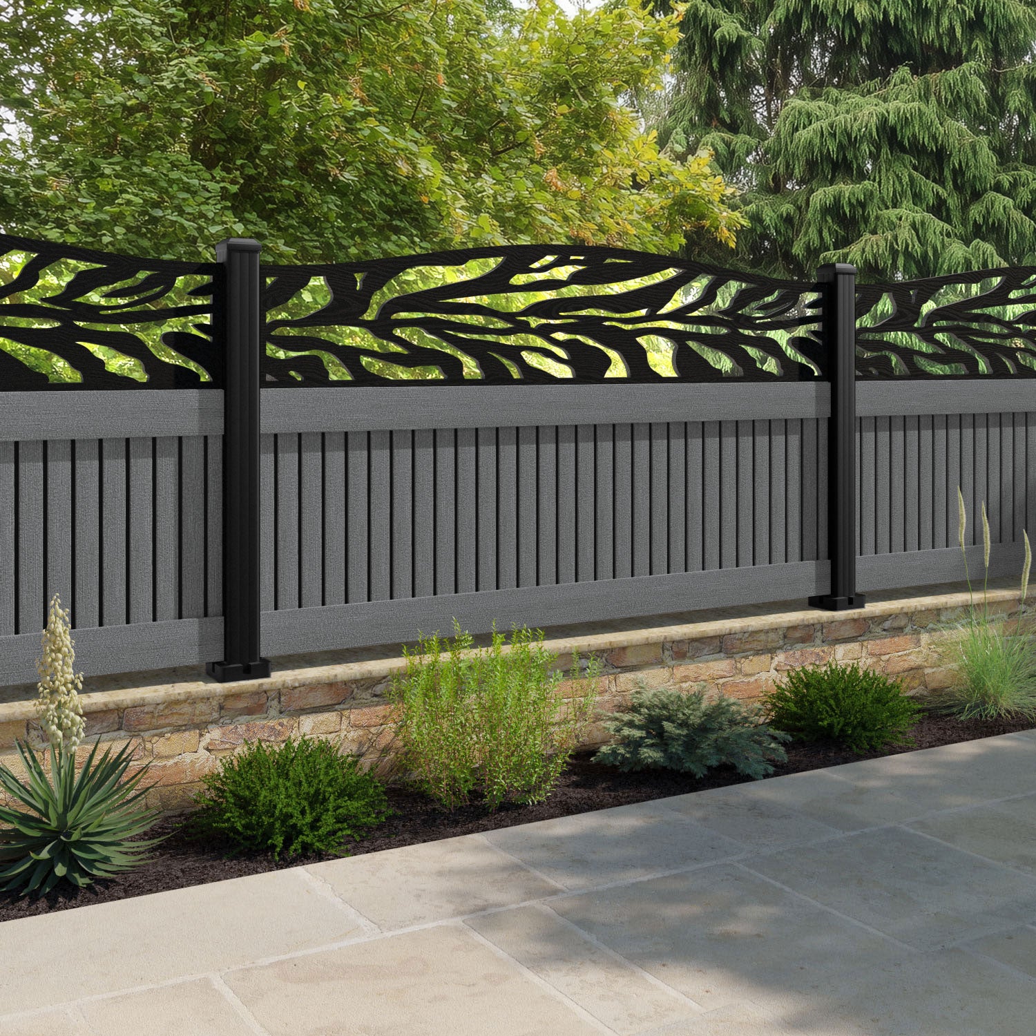 Virtis Malawi Curved Top Fence Panel - Mid Grey - with our composite posts