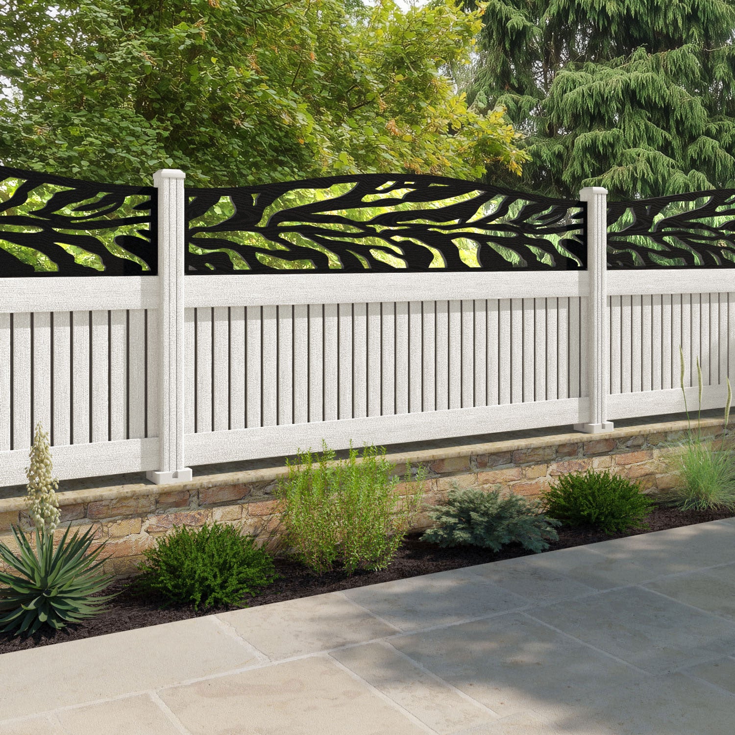 Virtis Malawi Curved Top Fence Panel - Light Stone - with our composite posts