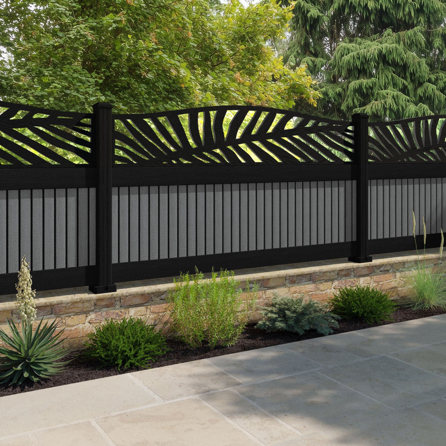 Virtis Palm Curved Top Fence Panel - Mid Grey - with our composite posts