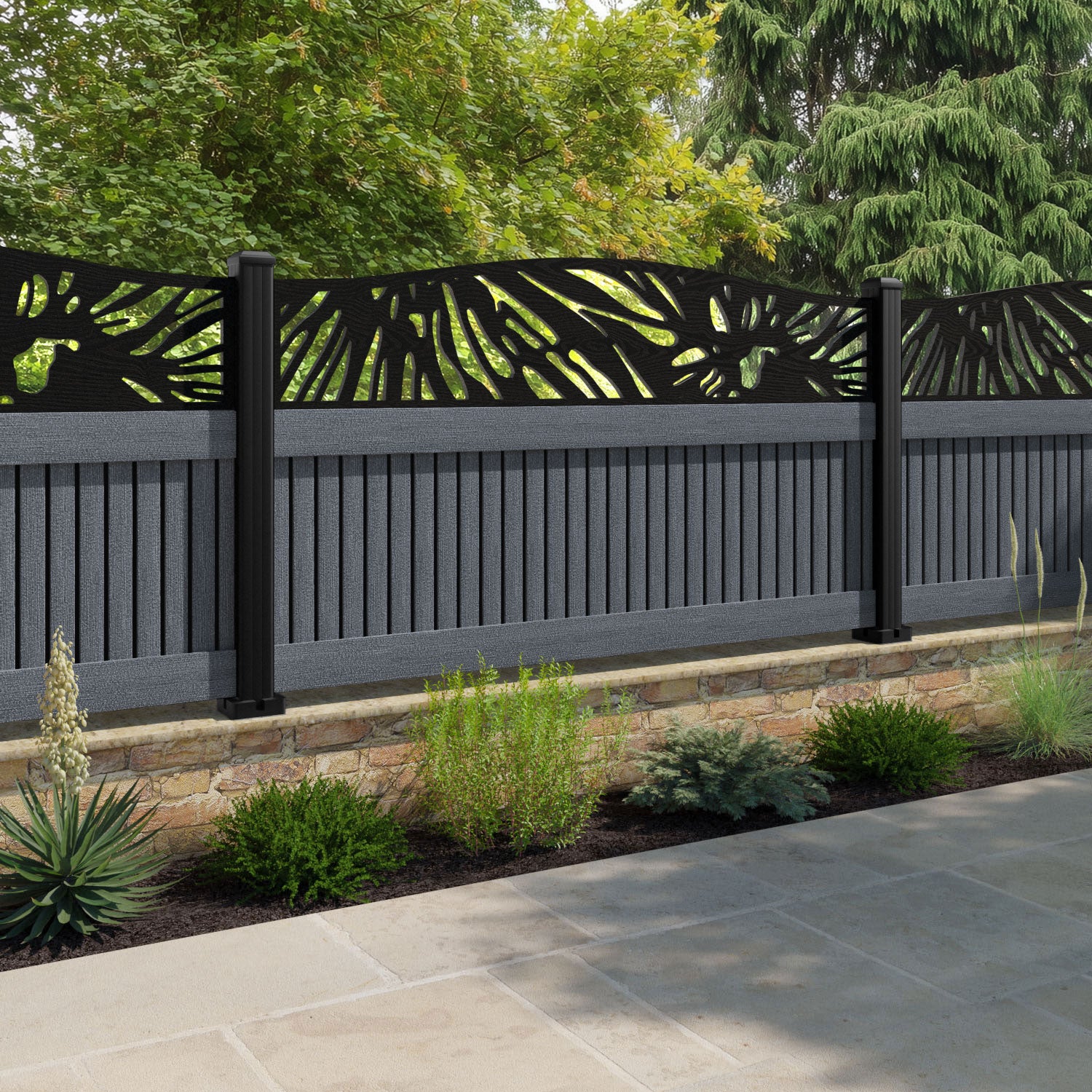 Virtis Poppy Curved Top Fence Panel - Anthracite - with our composite posts
