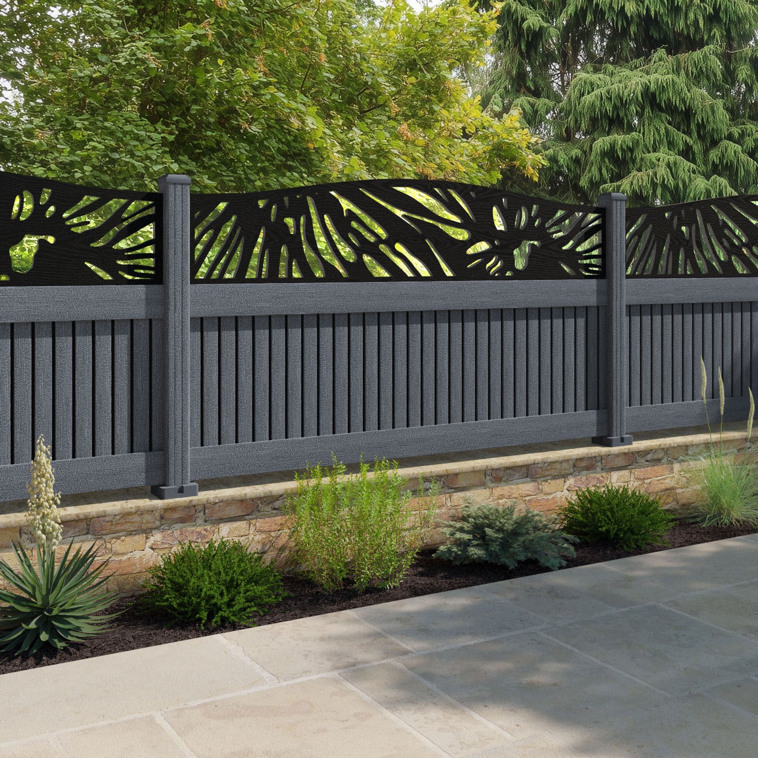Virtis Poppy Curved Top Fence Panel - Anthracite - with our composite posts