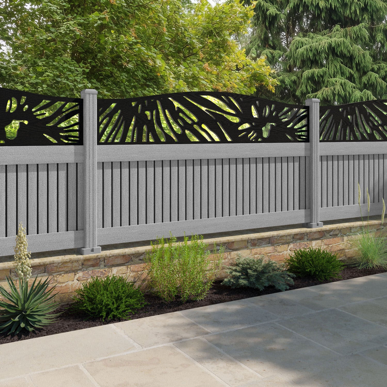 Virtis Poppy Curved Top Fence Panel - Light Grey - with our composite posts