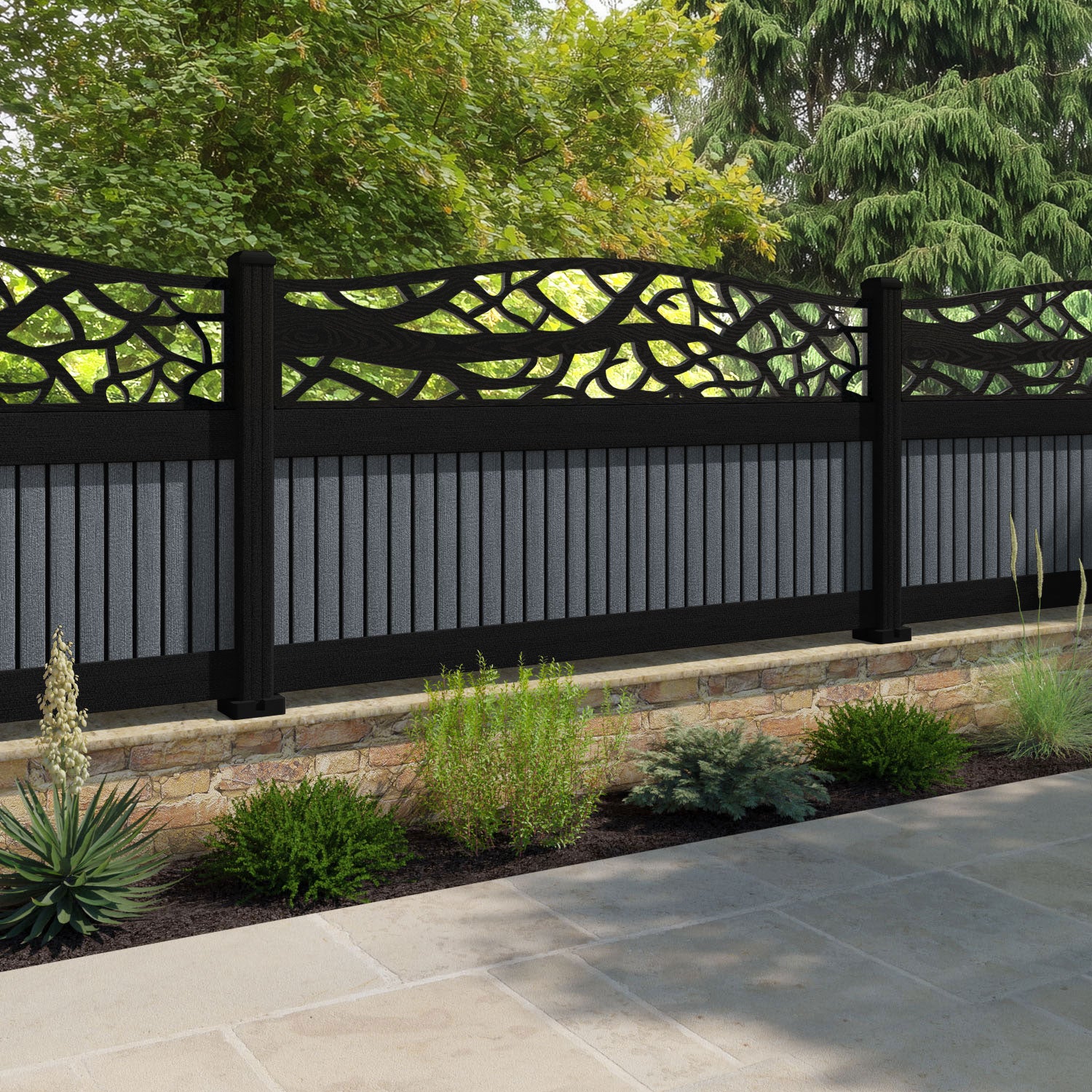 Virtis Twilight Curved Top Fence Panel - Anthracite - with our composite posts