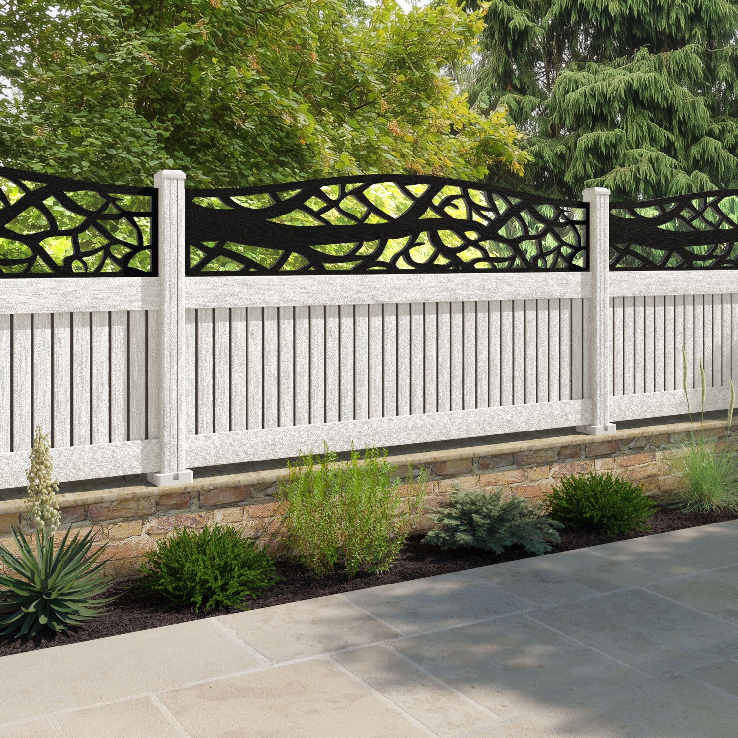Virtis Twilight Curved Top Fence Panel - Light Stone - with our composite posts
