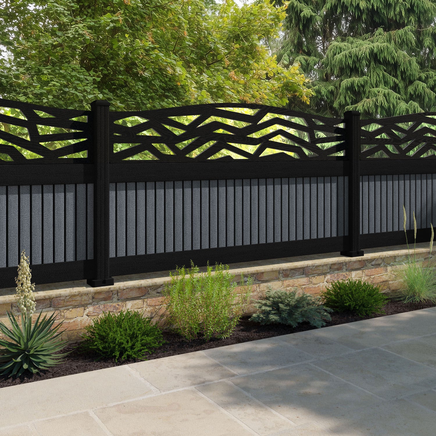 Virtis Zenith Curved Top Fence Panel - Anthracite - with our composite posts