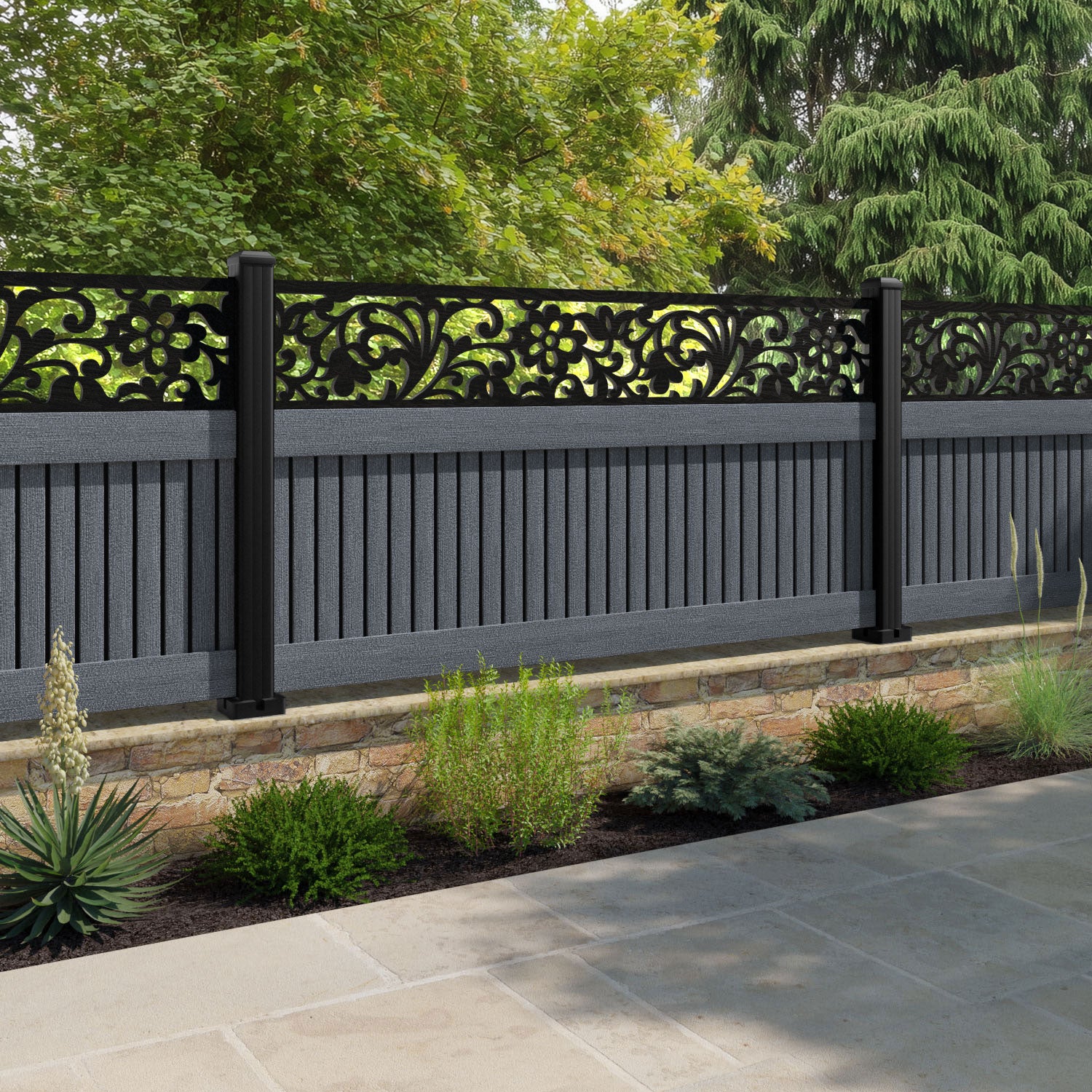 Virtis Eden Fence Panel - Anthracite - with our composite posts