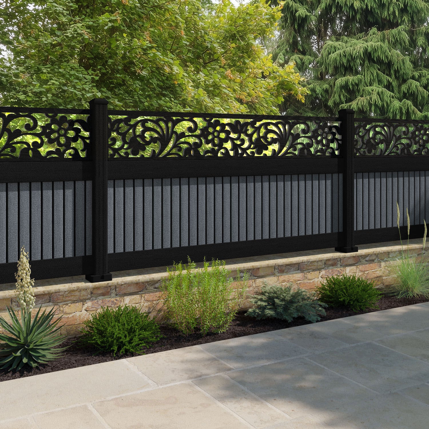 Virtis Eden Fence Panel - Anthracite - with our composite posts