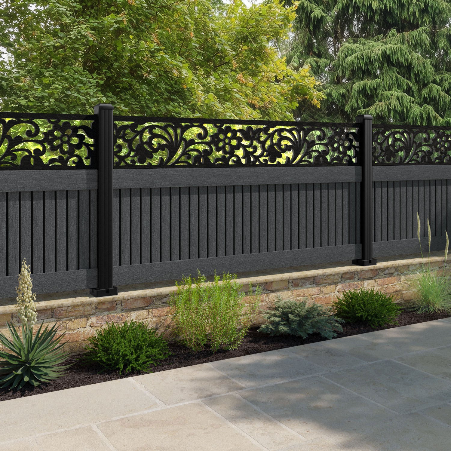Virtis Eden Fence Panel - Dark Grey - with our composite posts