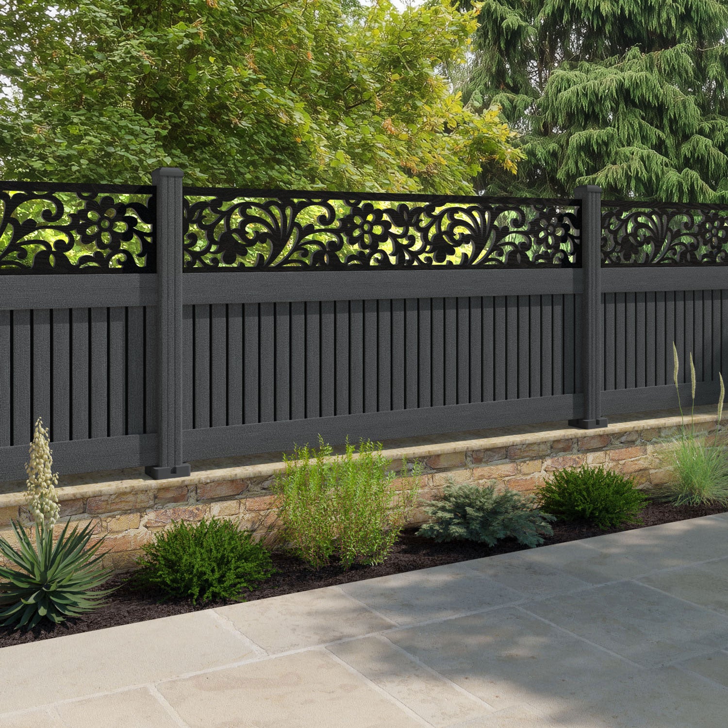 Virtis Eden Fence Panel - Dark Grey - with our composite posts