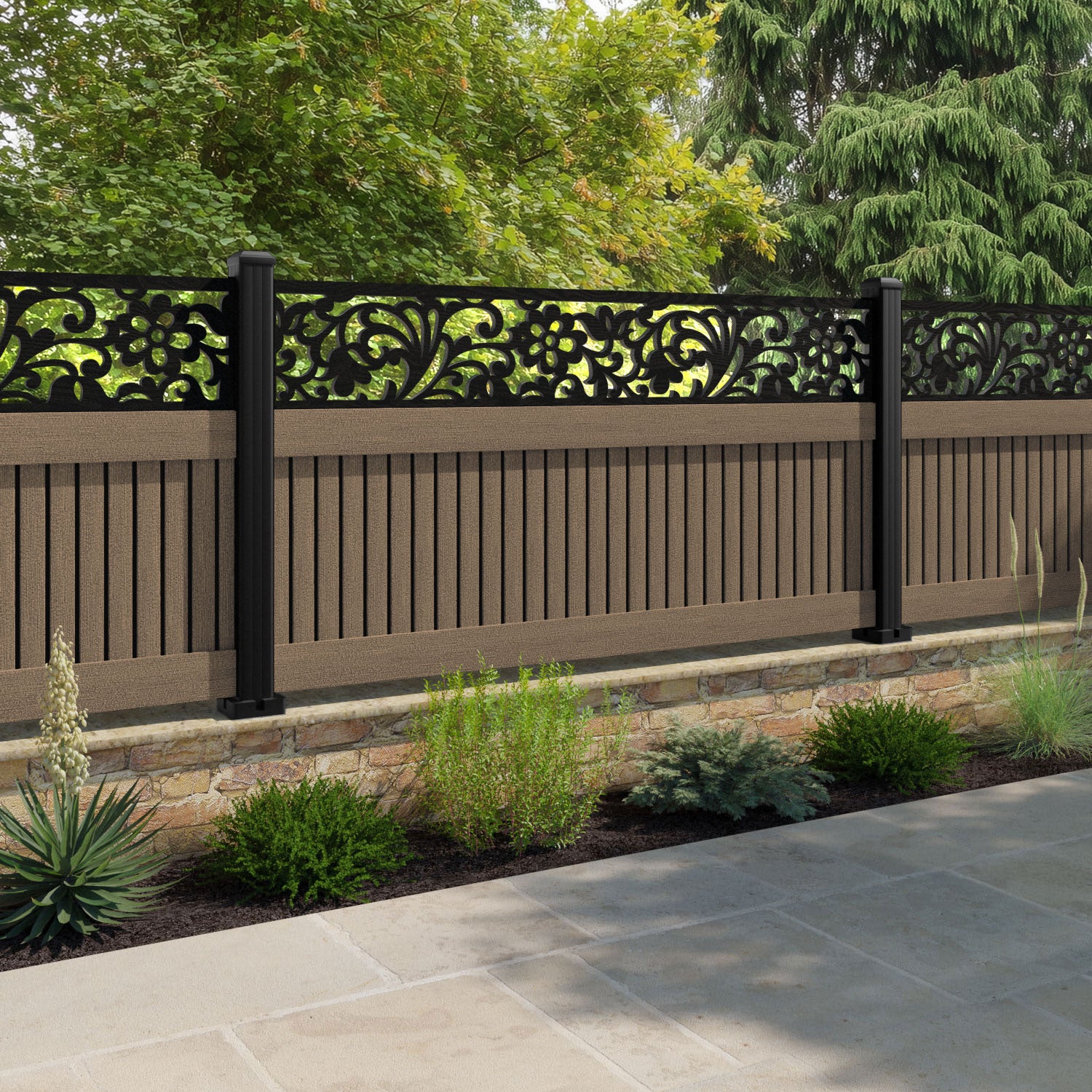 Virtis Eden Fence Panel - Teak - with our composite posts