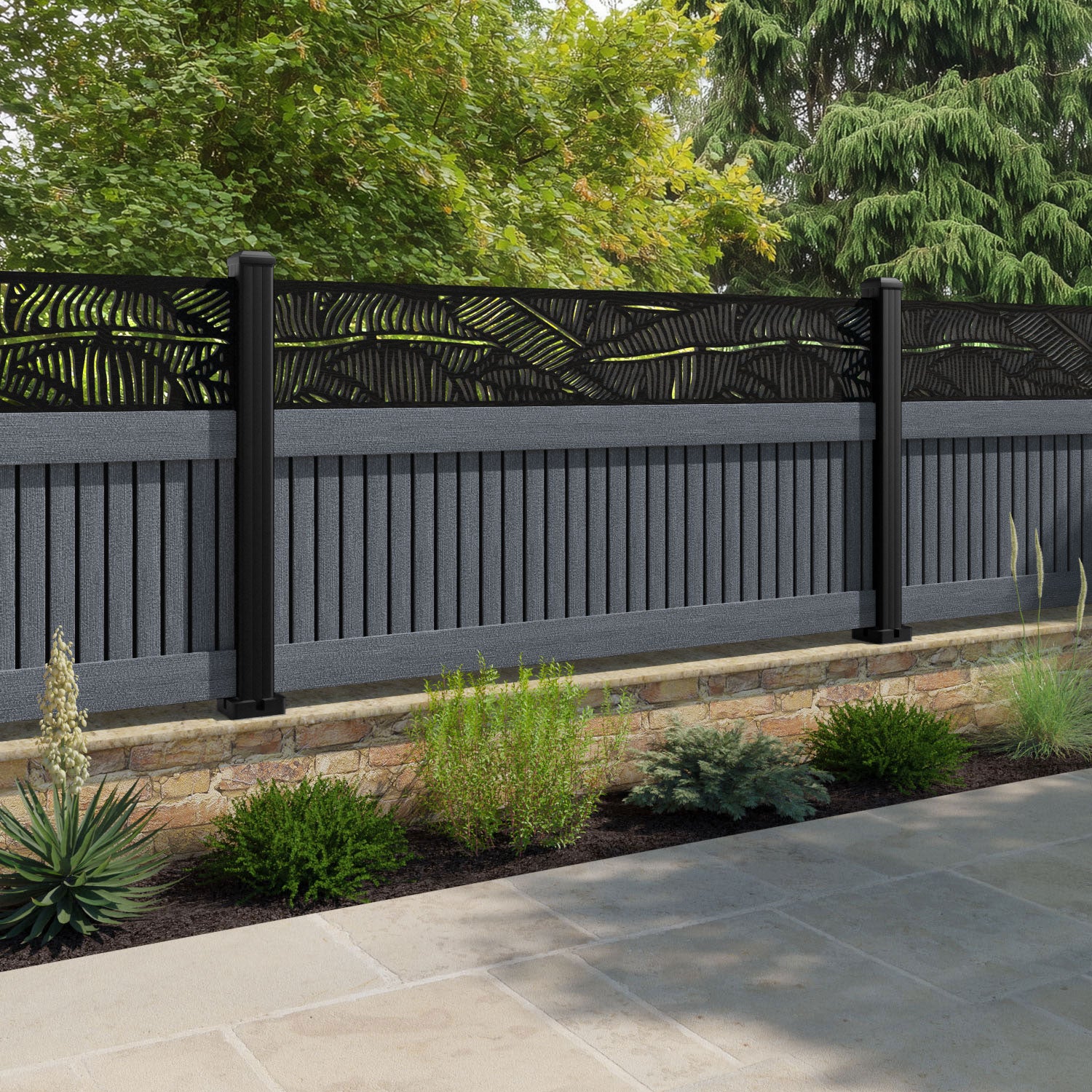 Virtis Feather Fence Panel - Anthracite - with our composite posts