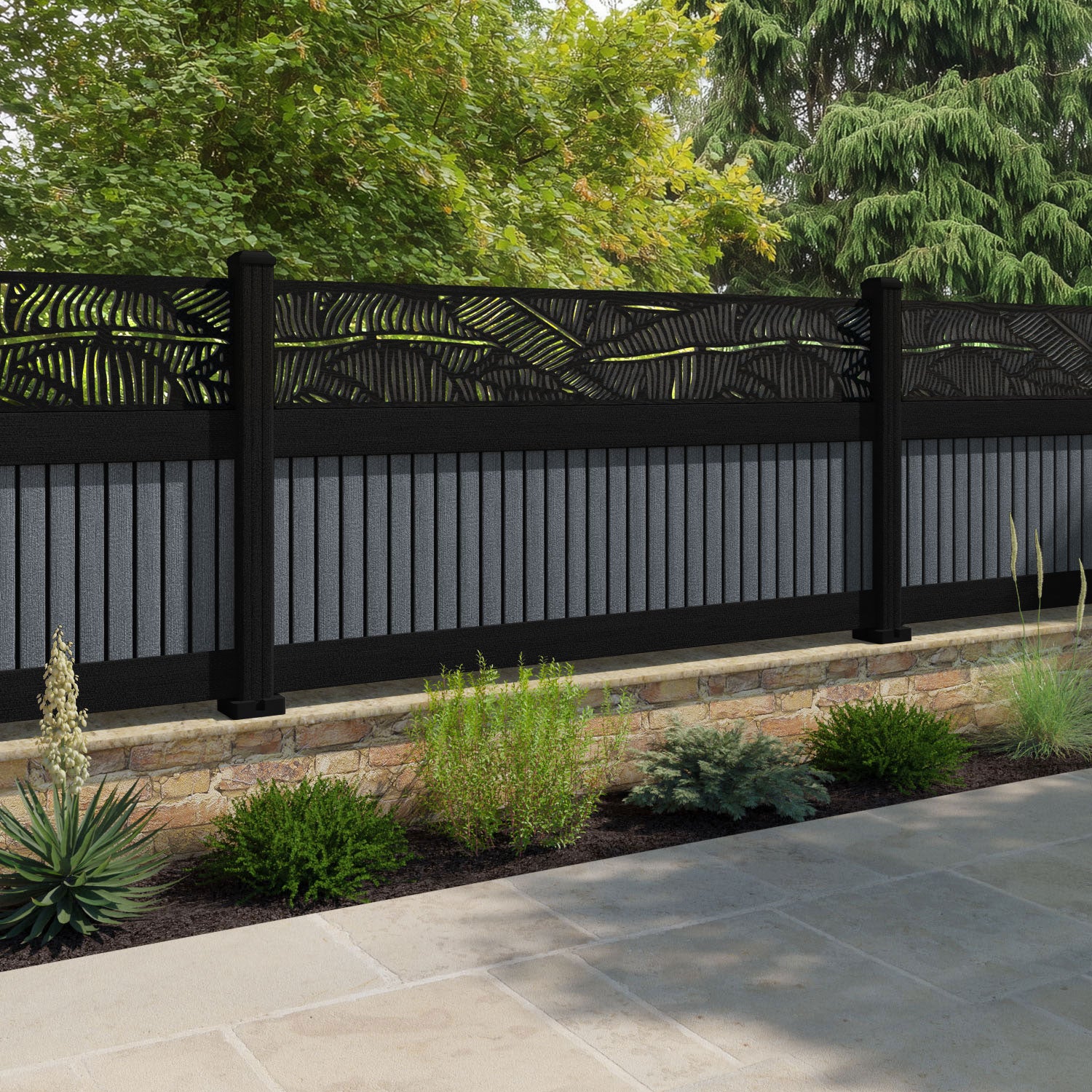 Virtis Feather Fence Panel - Anthracite - with our aluminium posts