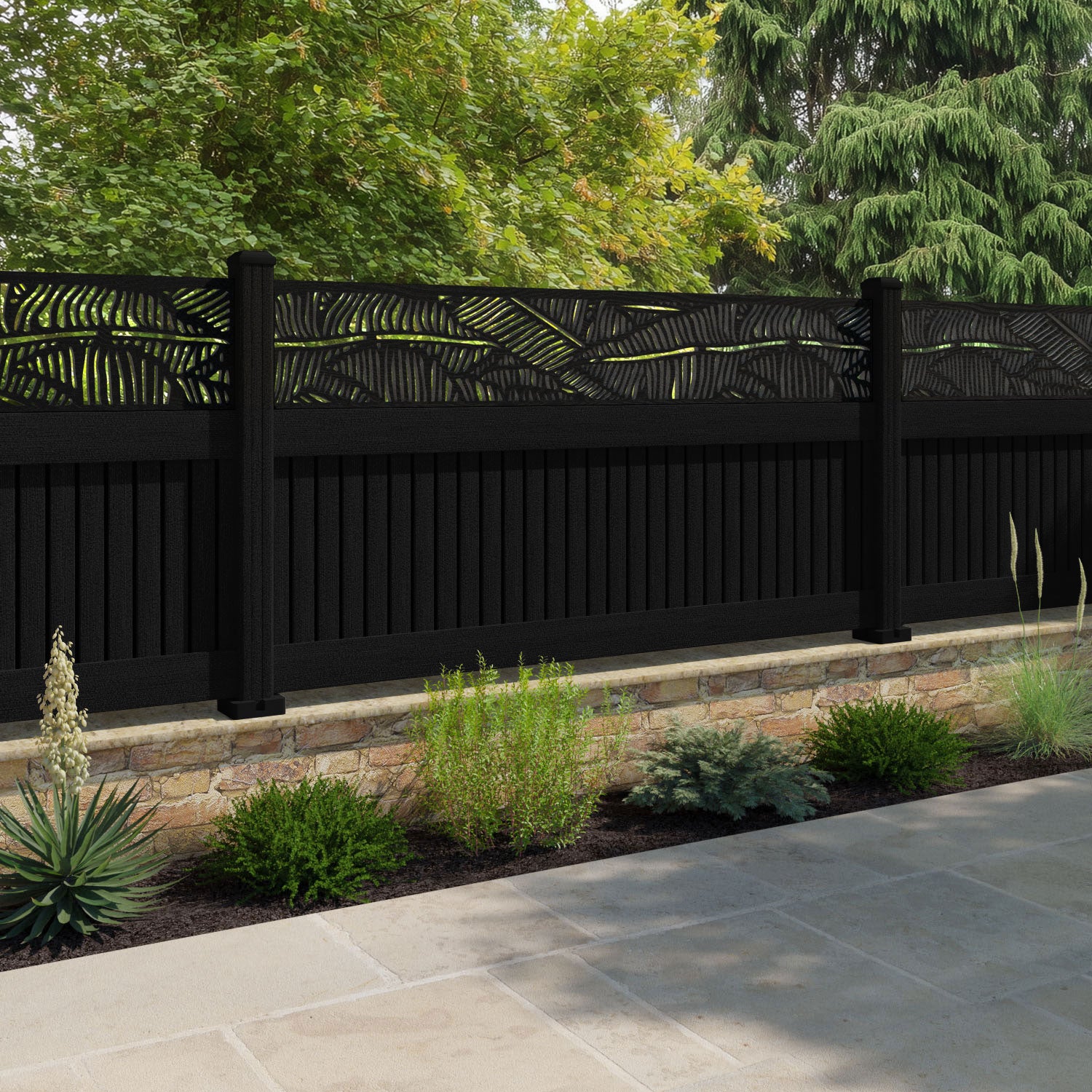 Virtis Feather Fence Panel - Black - with our composite posts