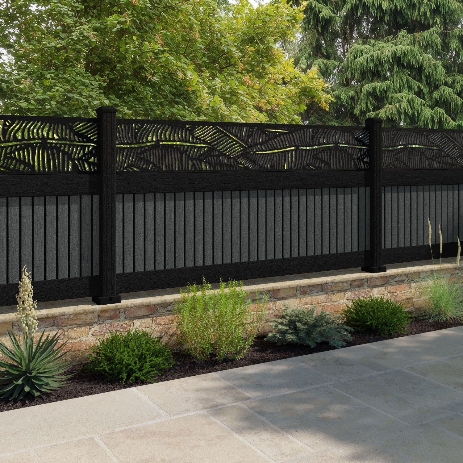 Virtis Feather Fence Panel - Dark Grey - with our composite posts