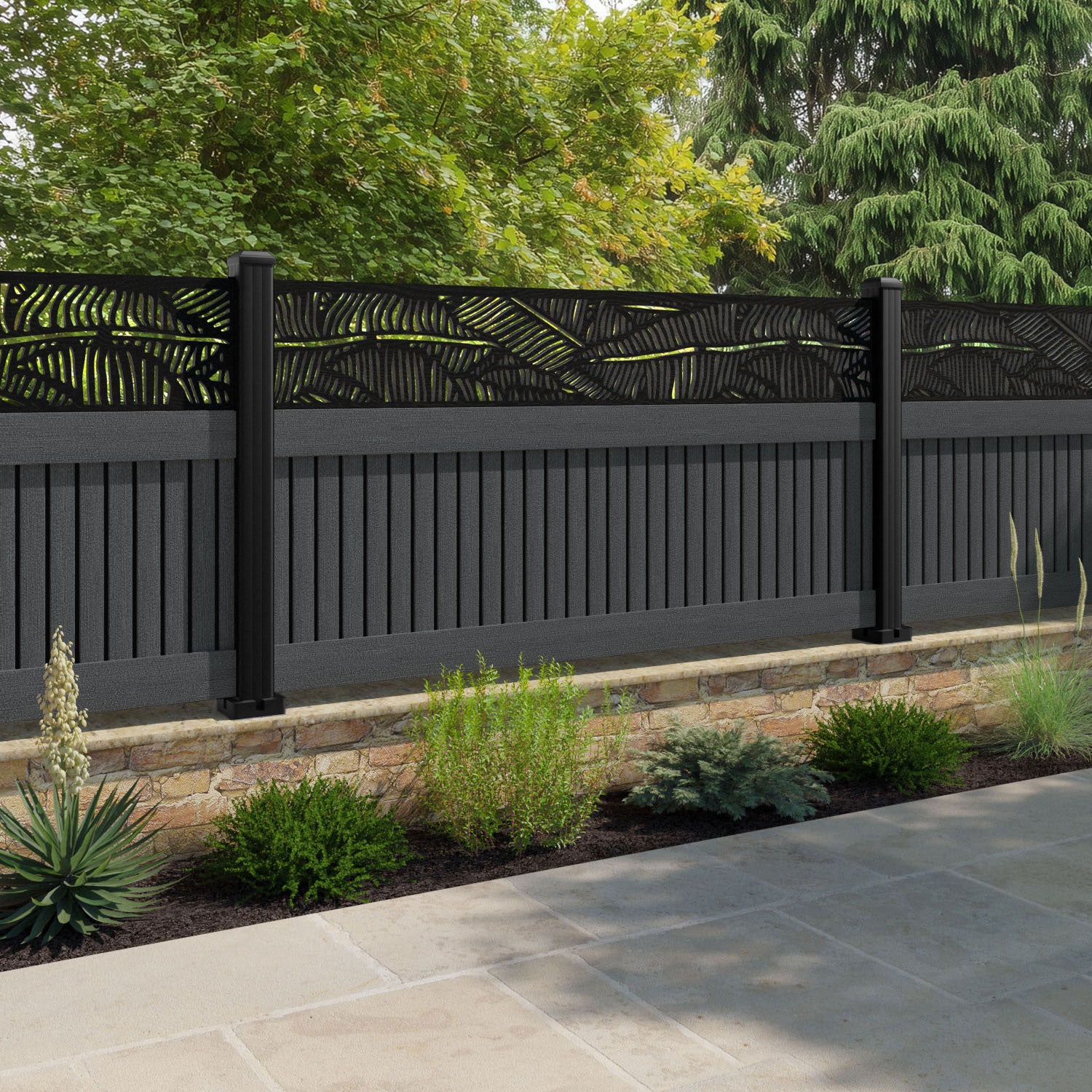 Virtis Feather Fence Panel - Dark Grey - with our composite posts