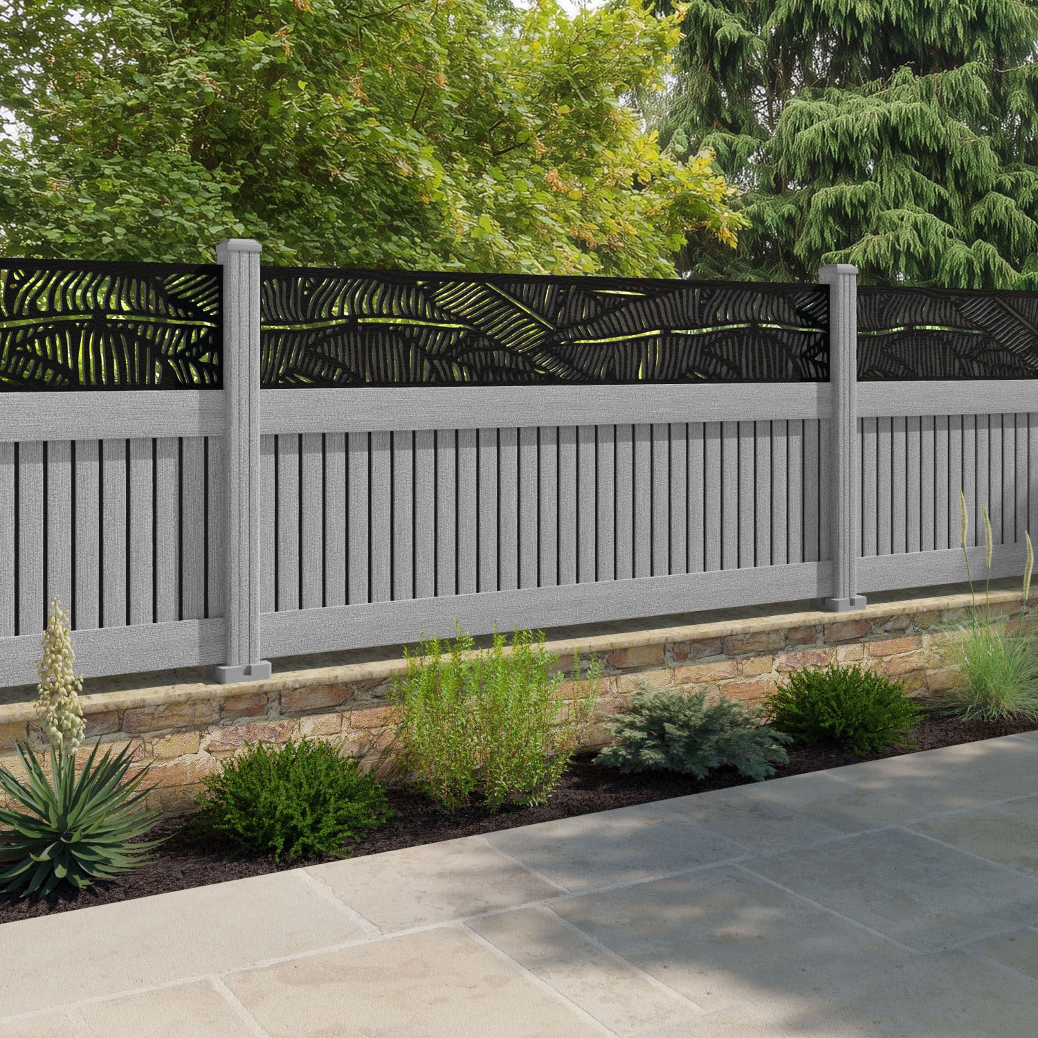 Virtis Feather Fence Panel - Light Grey - with our composite posts