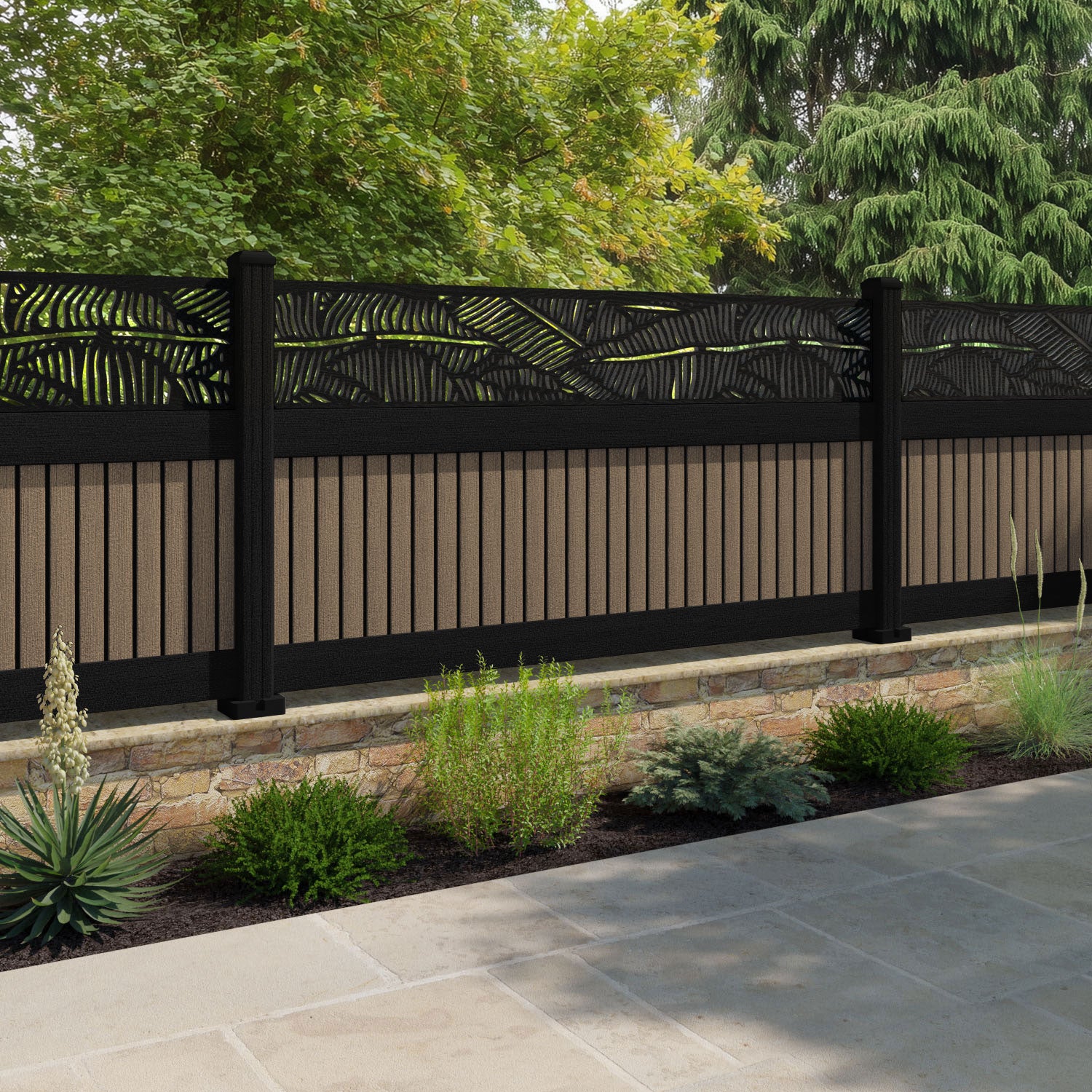 Virtis Feather Fence Panel - Teak - with our composite posts