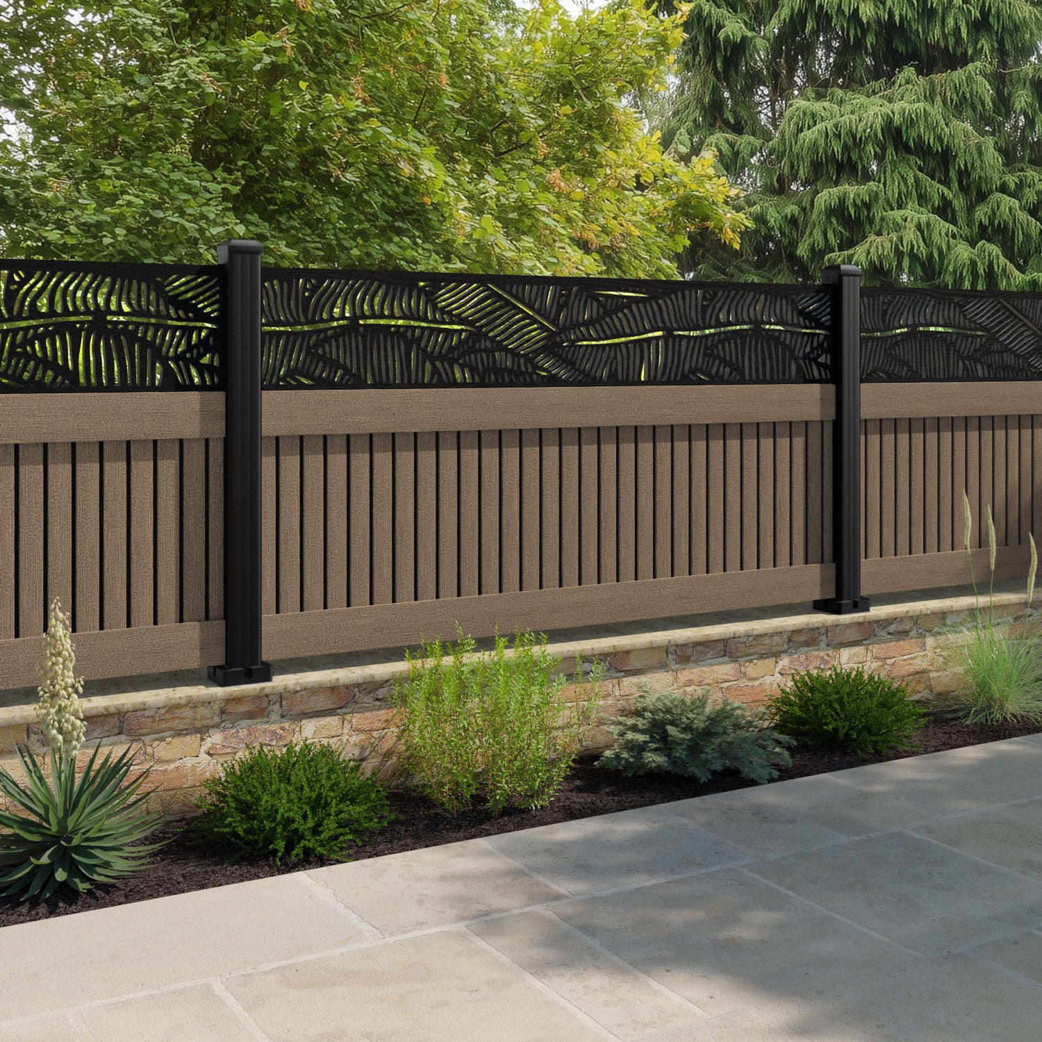 Virtis Feather Fence Panel - Teak - with our composite posts