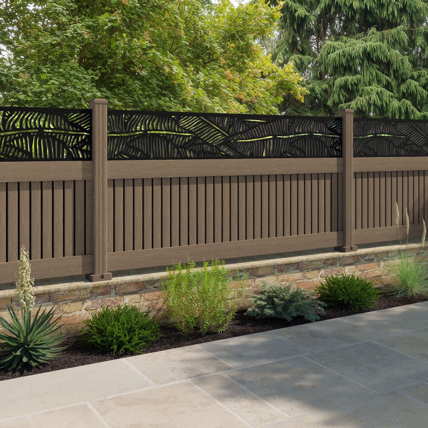 Virtis Feather Fence Panel - Teak - with our composite posts