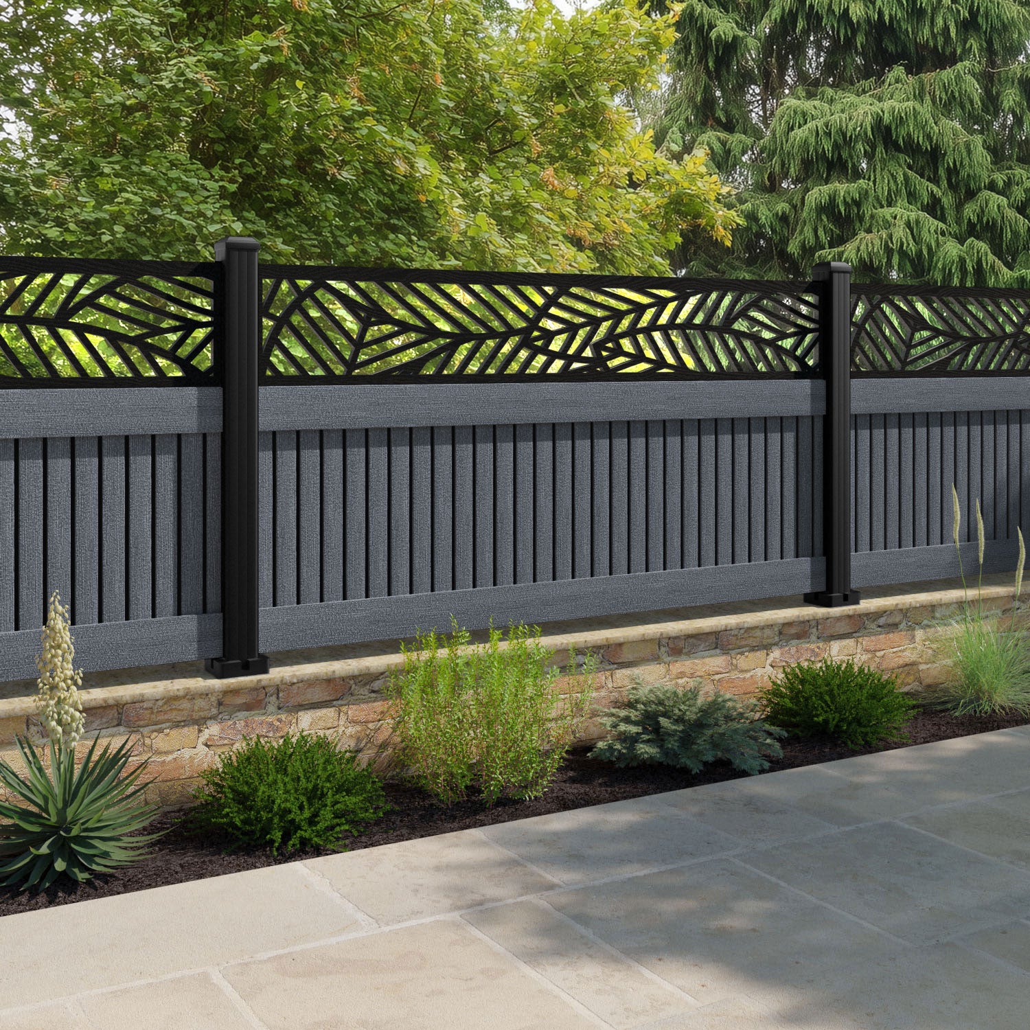 Virtis Habitat Fence Panel - Anthracite - with our aluminium posts