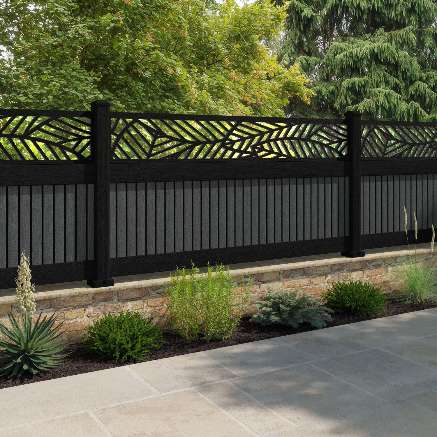 Virtis Habitat Fence Panel - Dark Grey - with our aluminium posts