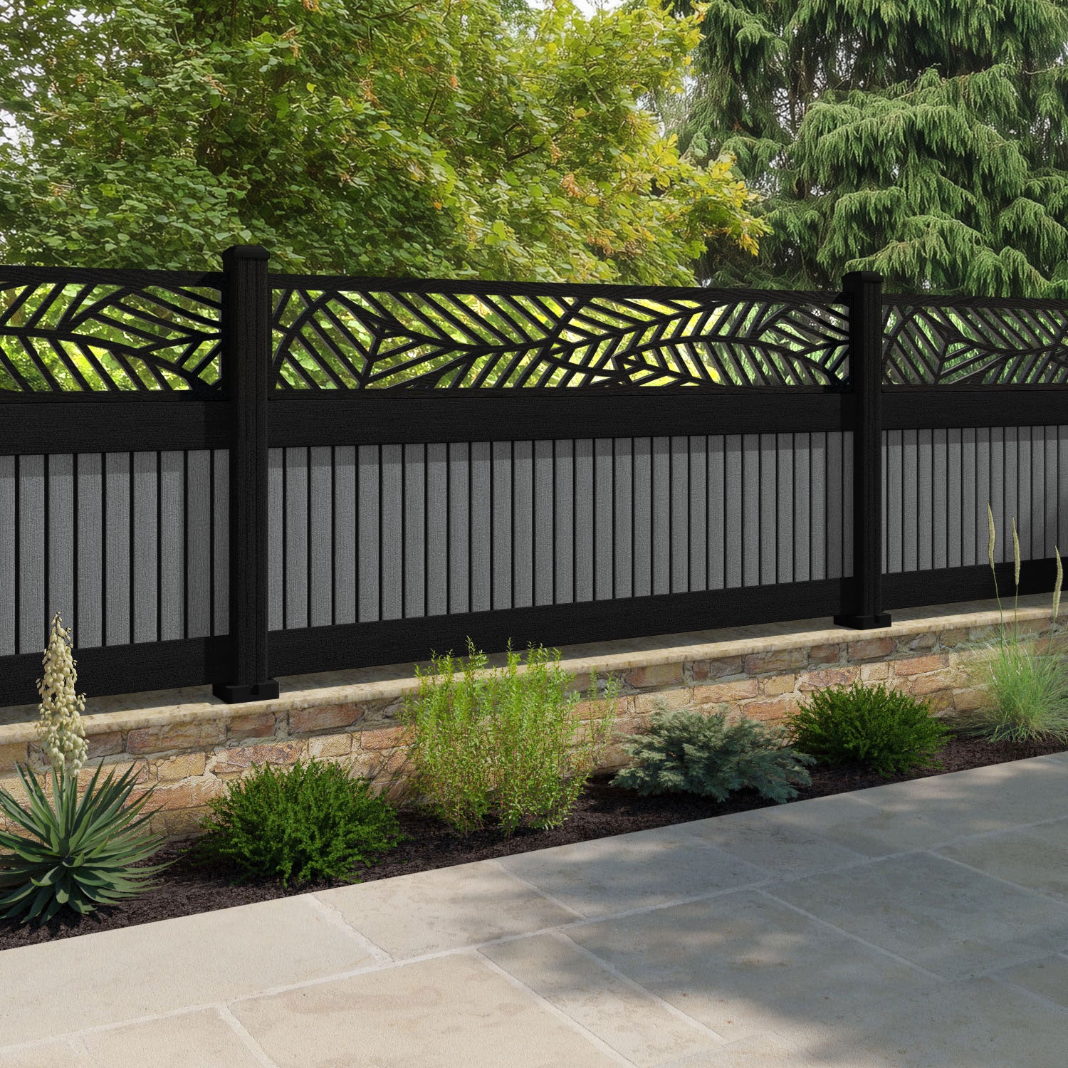 Virtis Habitat Fence Panel - Mid Grey - with our aluminium posts