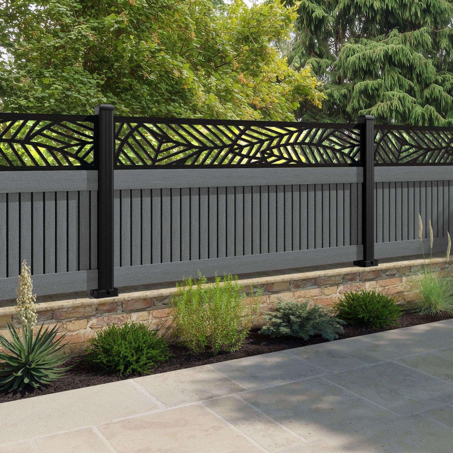 Virtis Habitat Fence Panel - Mid Grey - with our composite posts