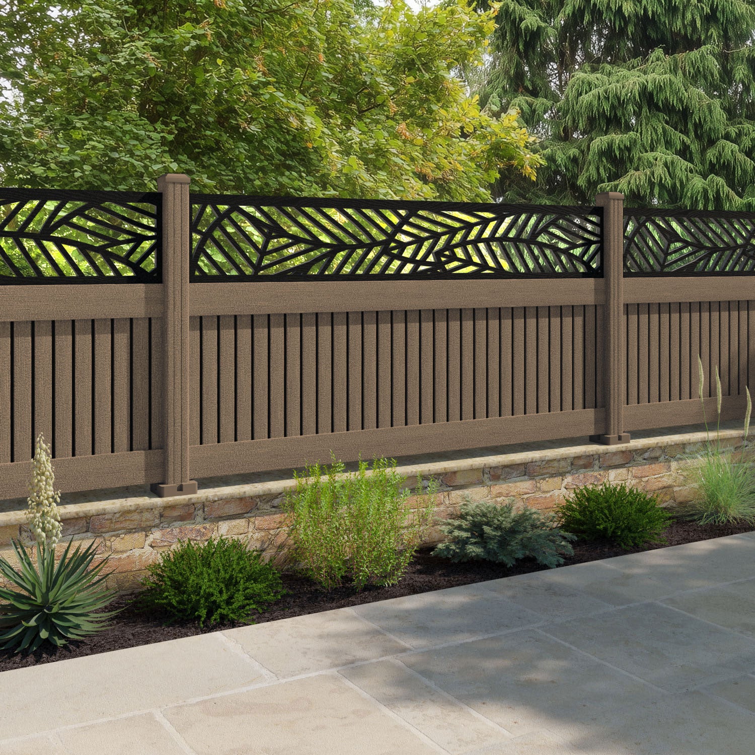 Virtis Habitat Fence Panel - Teak - with our composite posts
