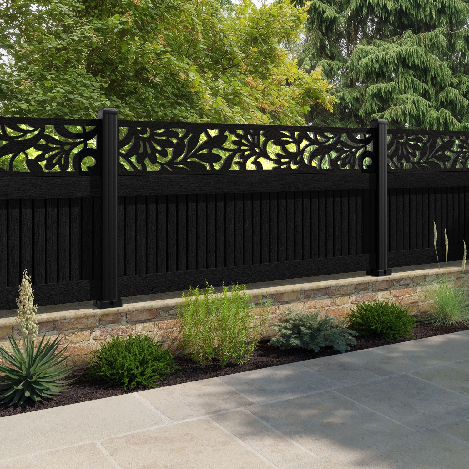 Virtis Heritage Fence Panel - Black - with our aluminium posts