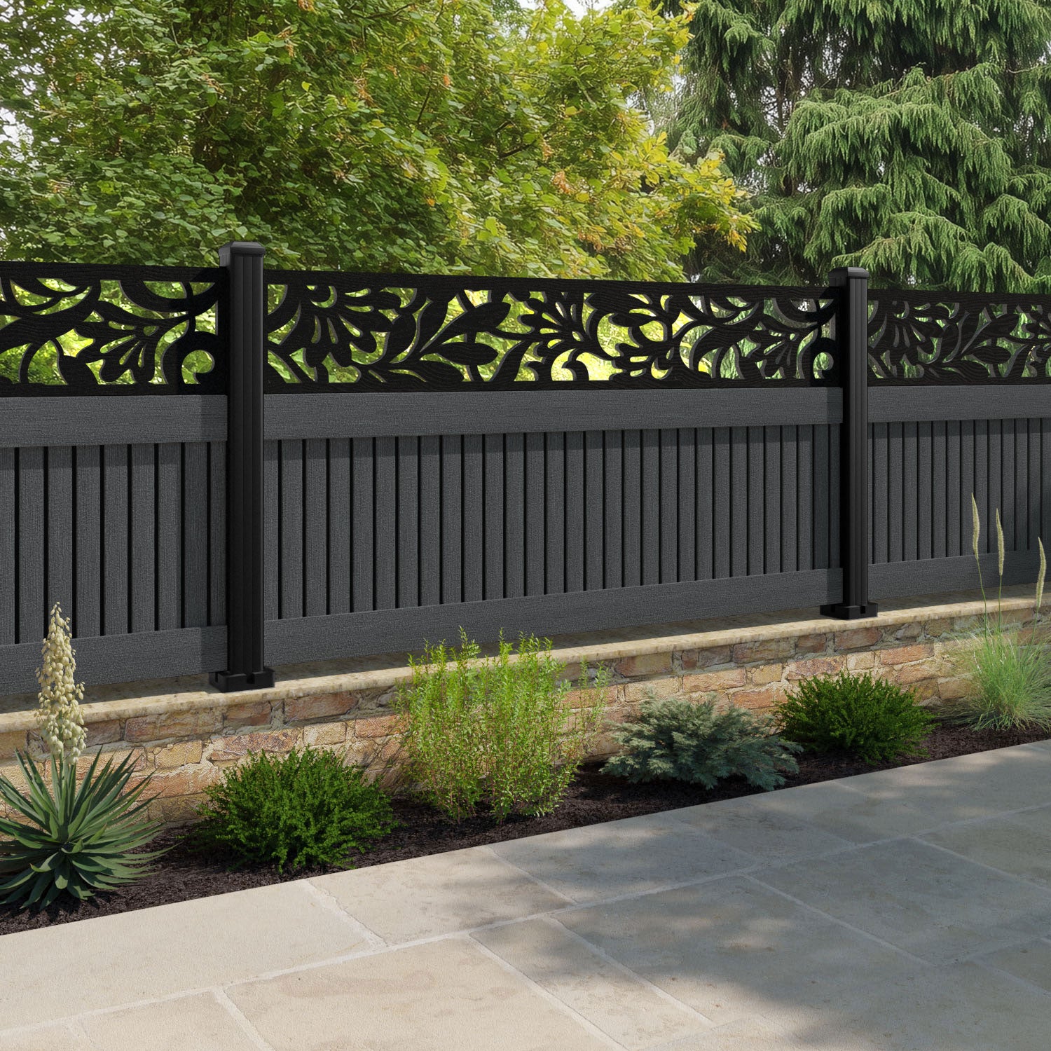 Virtis Heritage Fence Panel - Dark Grey - with our aluminium posts