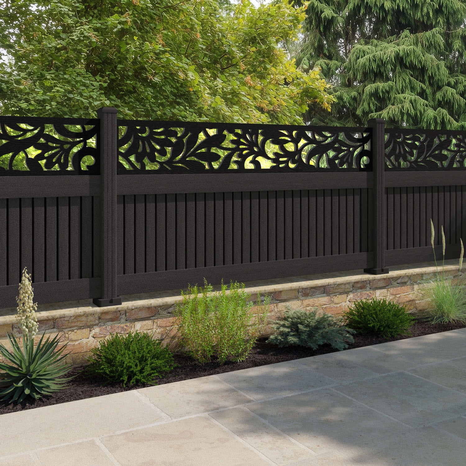 Virtis Heritage Fence Panel - Dark Oak - with our composite posts