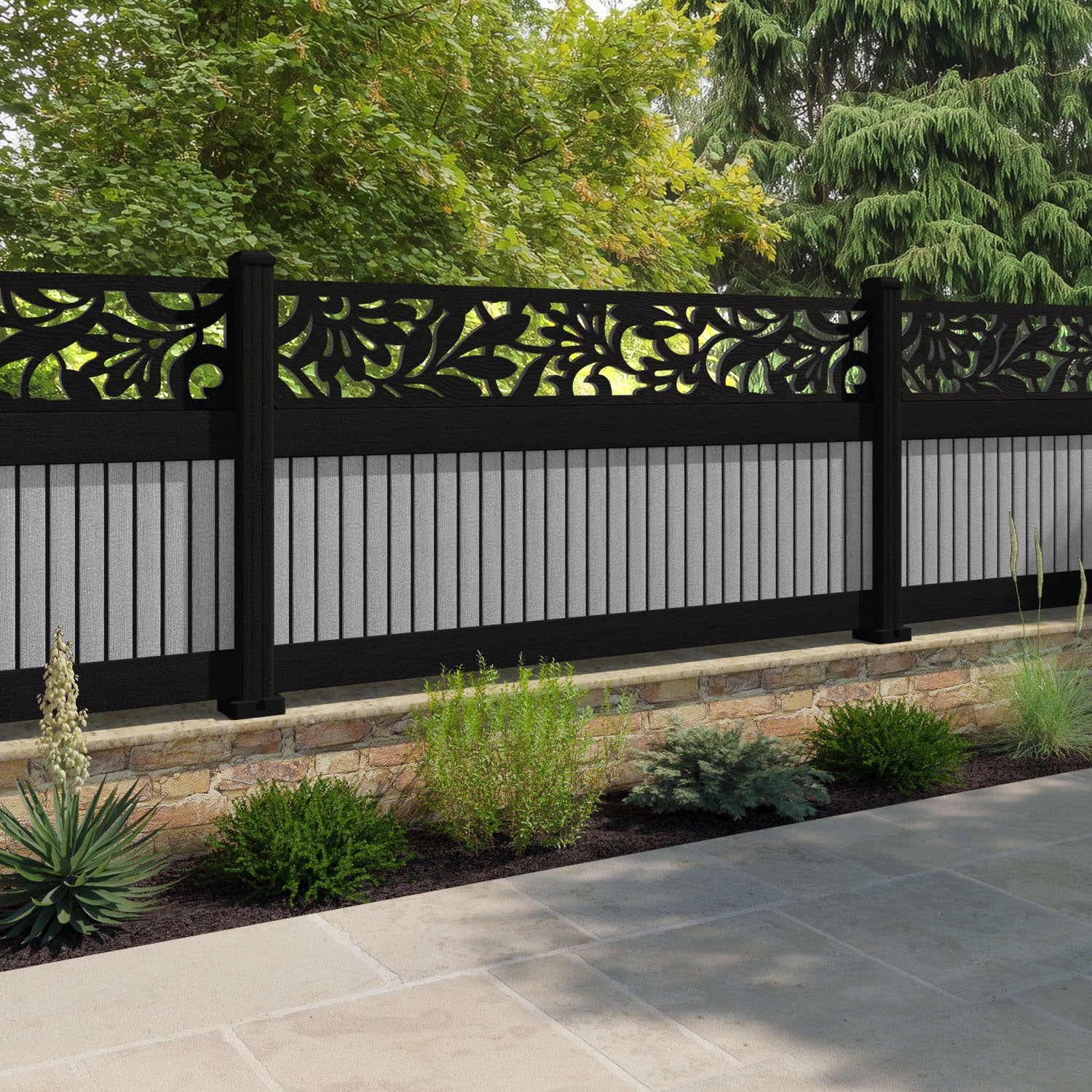 Virtis Heritage Fence Panel - Light Grey - with our aluminium posts