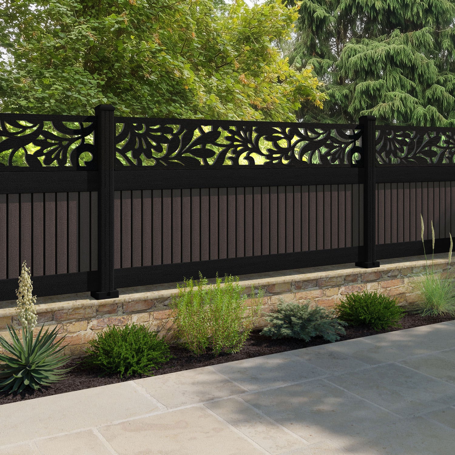Virtis Heritage Fence Panel - Mid Brown - with our composite posts