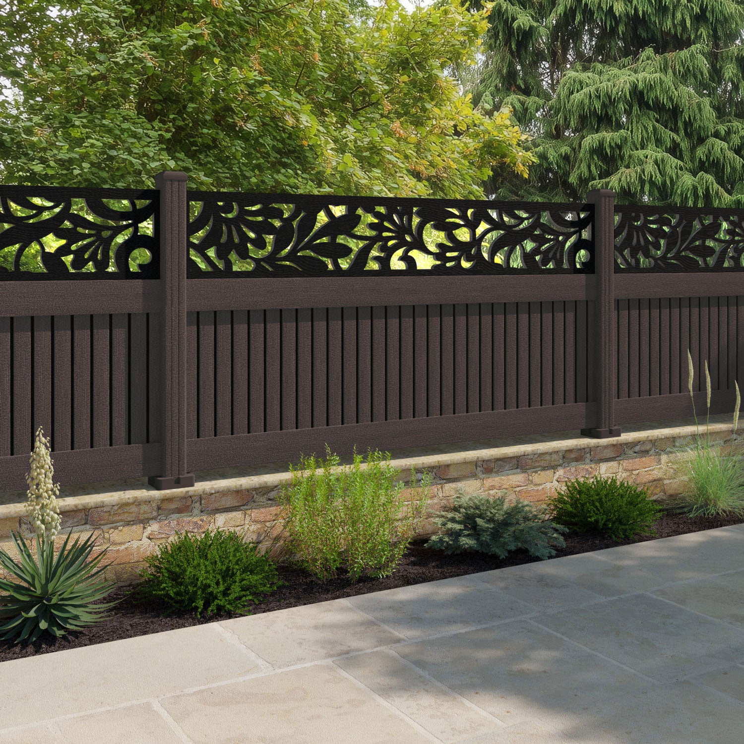 Virtis Heritage Fence Panel - Mid Brown - with our composite posts