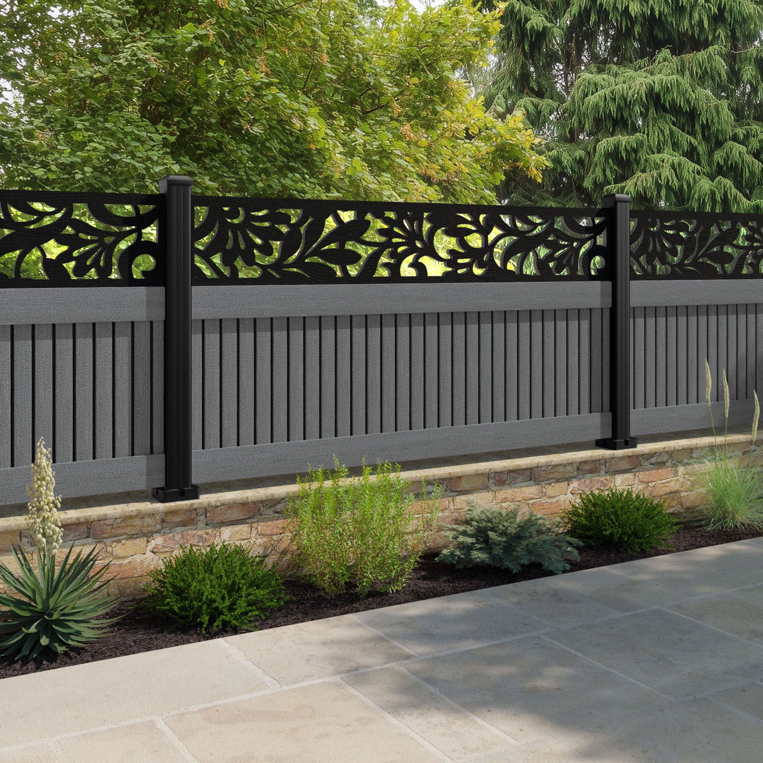 Virtis Heritage Fence Panel - Mid Grey - with our aluminium posts