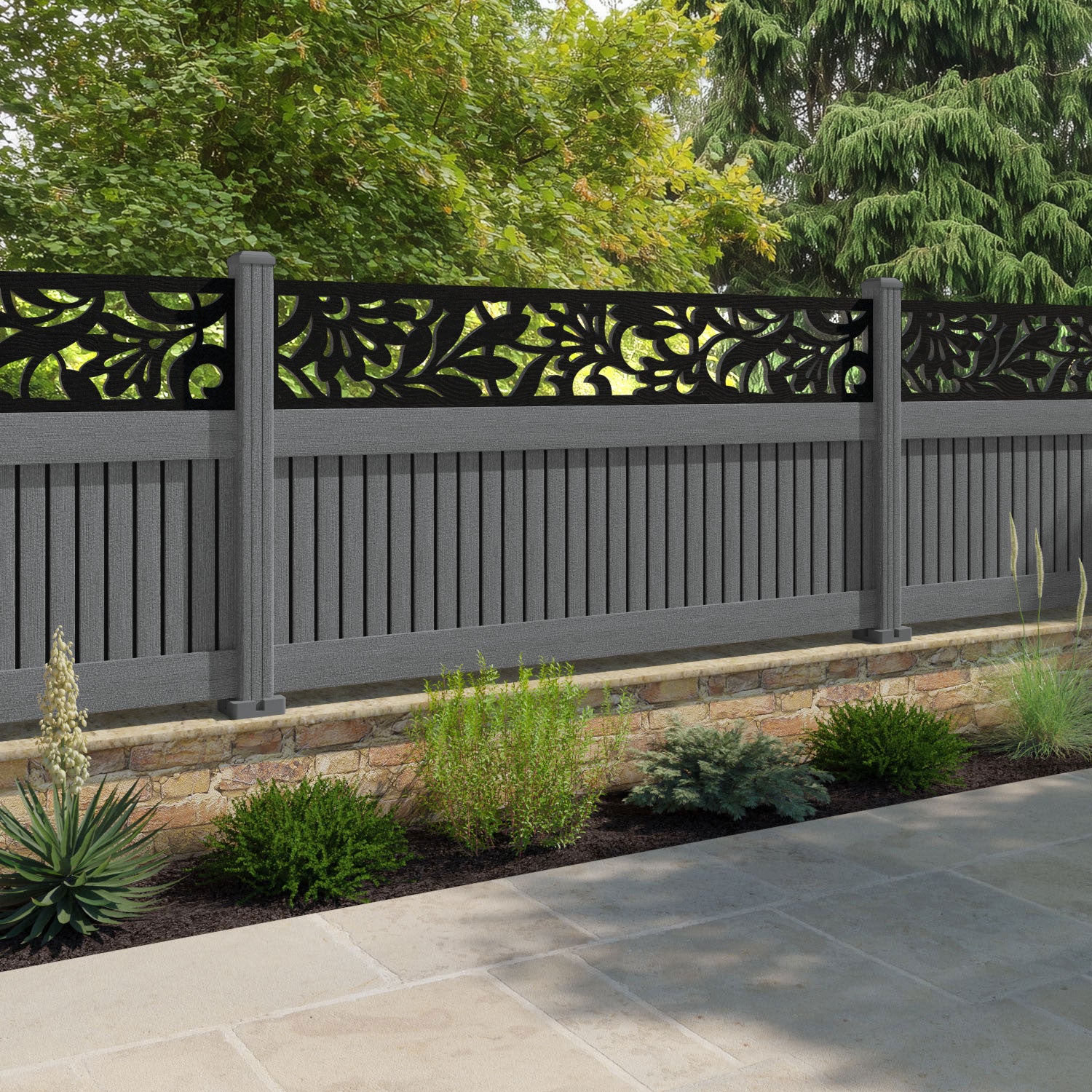 Virtis Heritage Fence Panel - Mid Grey - with our composite posts