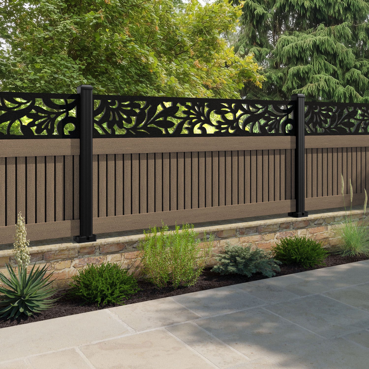 Virtis Heritage Fence Panel - Teak - with our aluminium posts