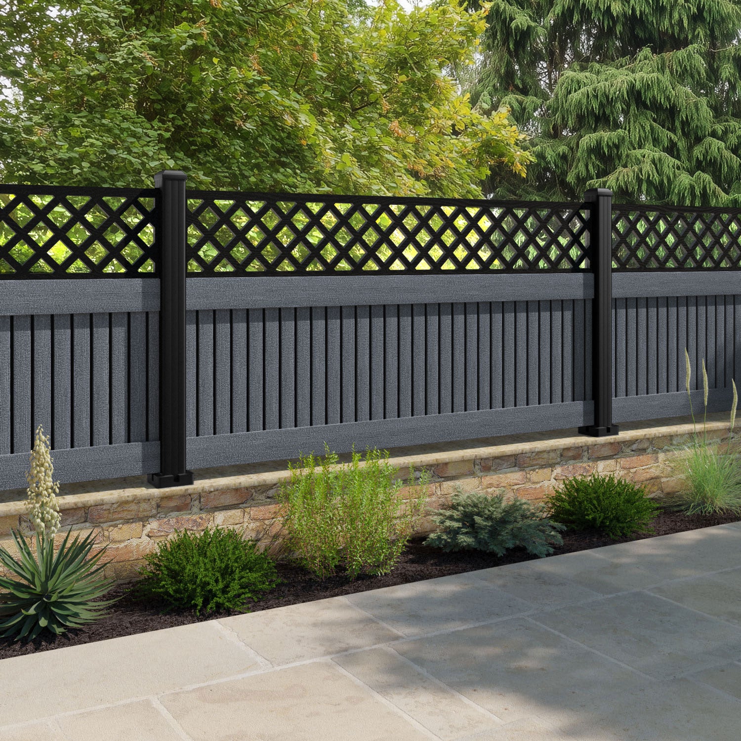 Virtis Hive Fence Panel - Anthracite - with our aluminium posts