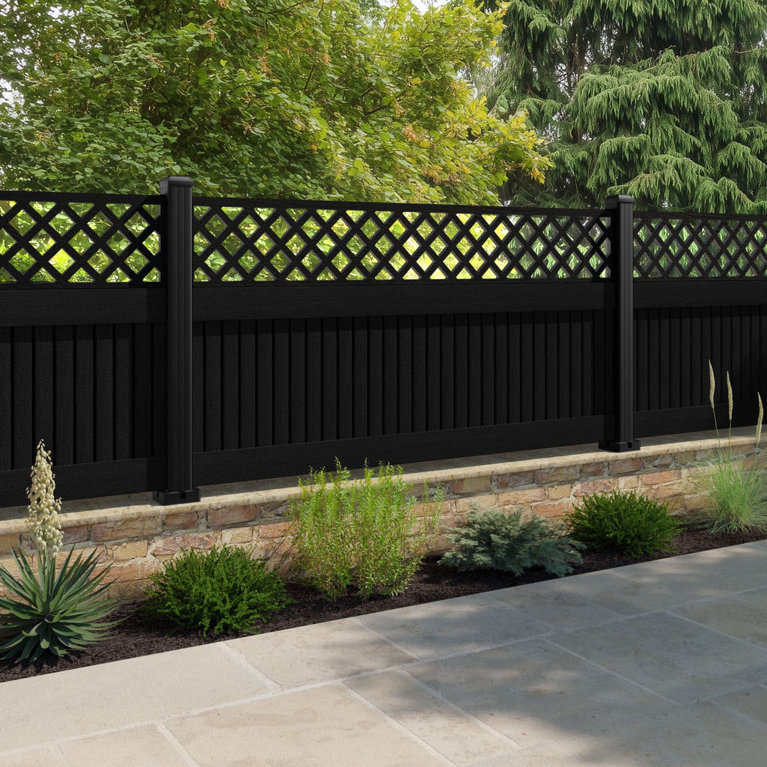 Virtis Hive Fence Panel - Black - with our aluminium posts