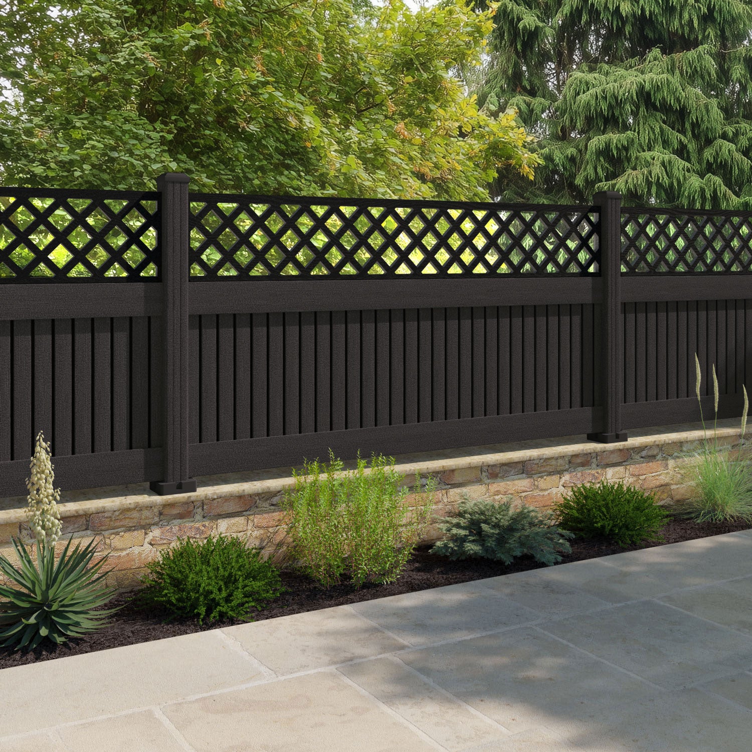 Virtis Hive Fence Panel - Dark Oak - with our composite posts