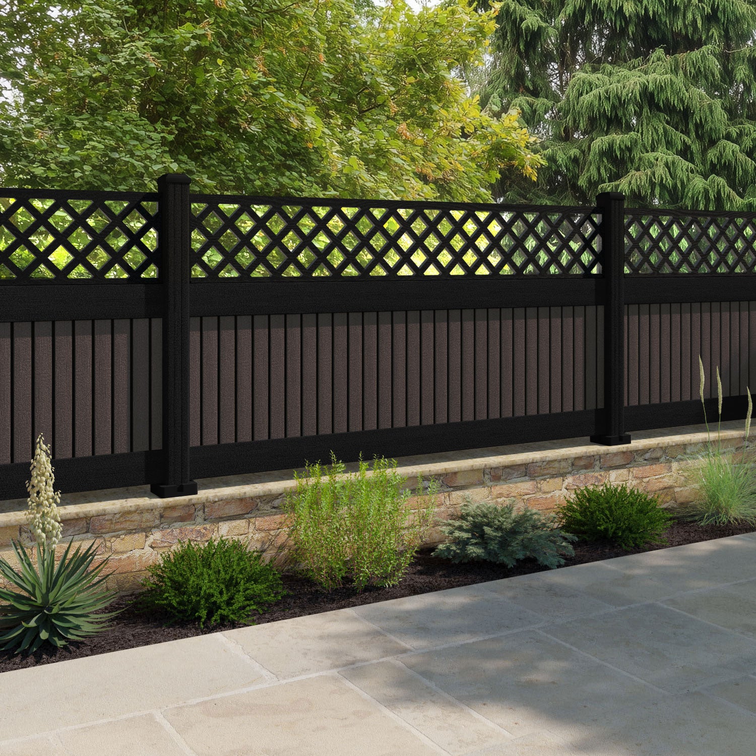 Virtis Hive Fence Panel - Mid Brown - with our composite posts