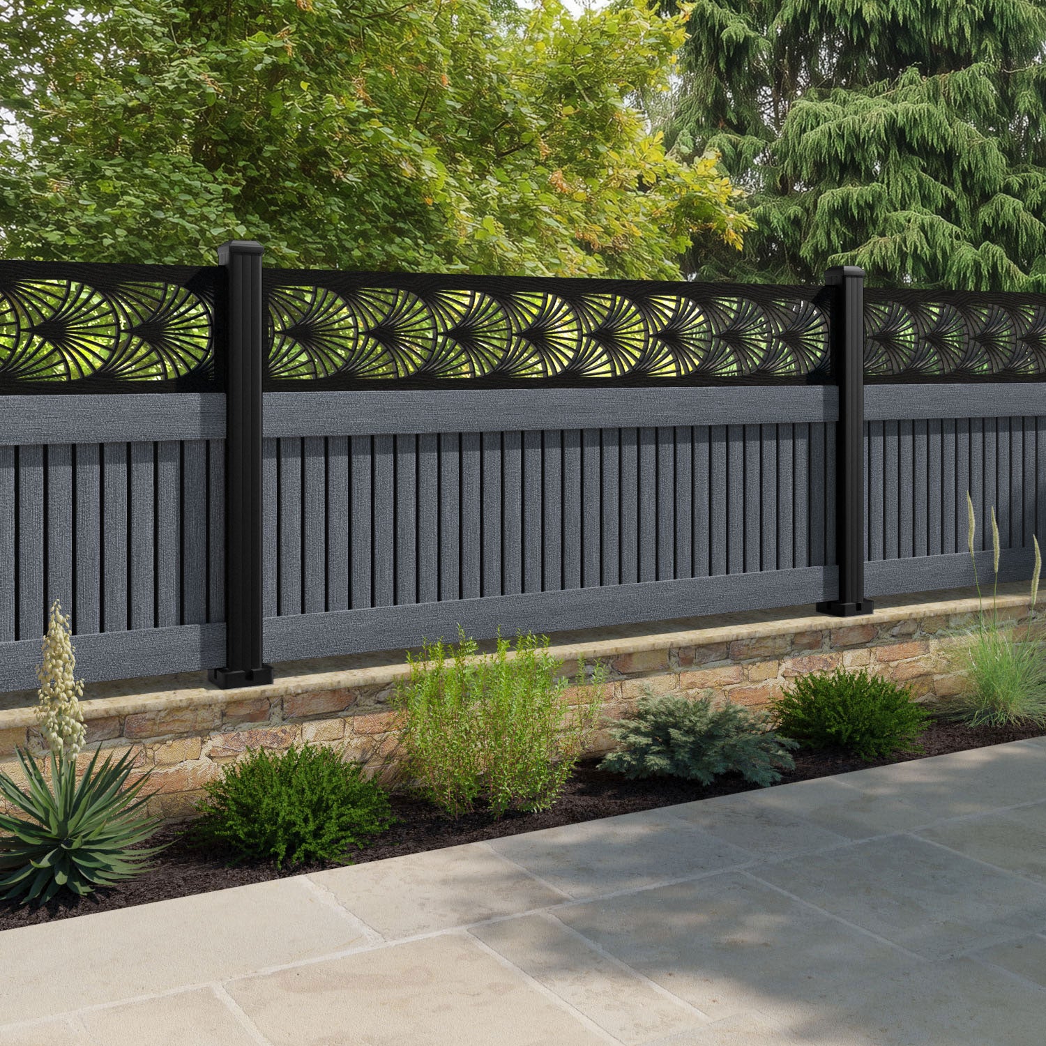 Virtis Laurel Fence Panel - Anthracite - with our composite posts