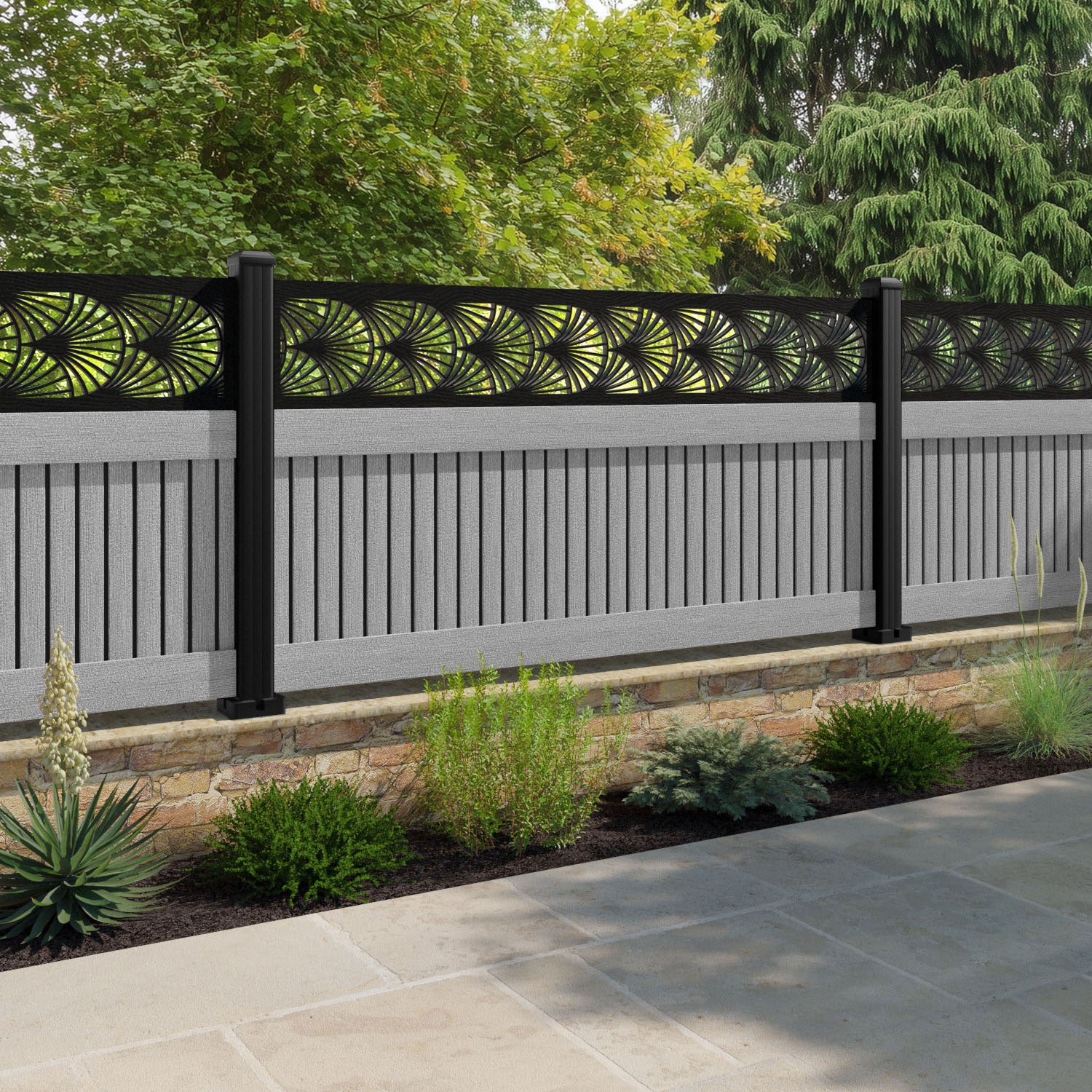 Virtis Laurel Fence Panel - Light Grey - with our composite posts
