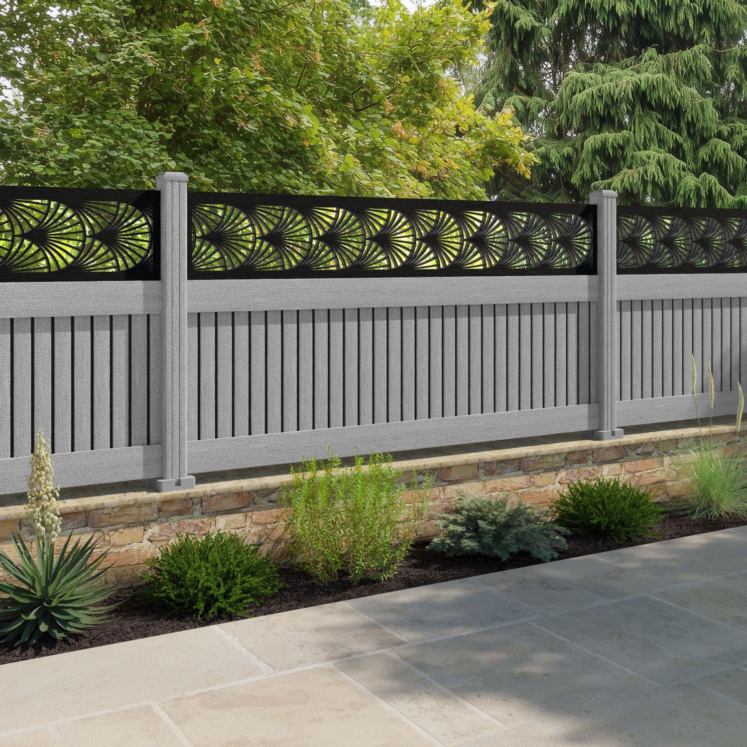 Virtis Laurel Fence Panel - Light Grey - with our composite posts