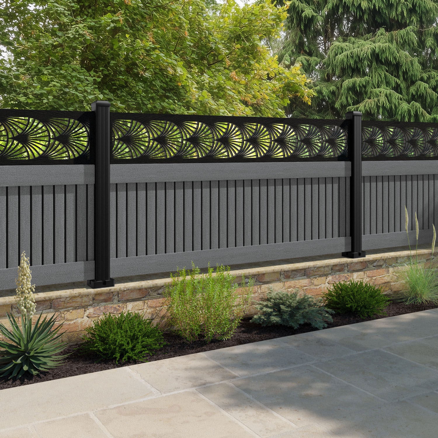 Virtis Laurel Fence Panel - Mid Grey - with our composite posts