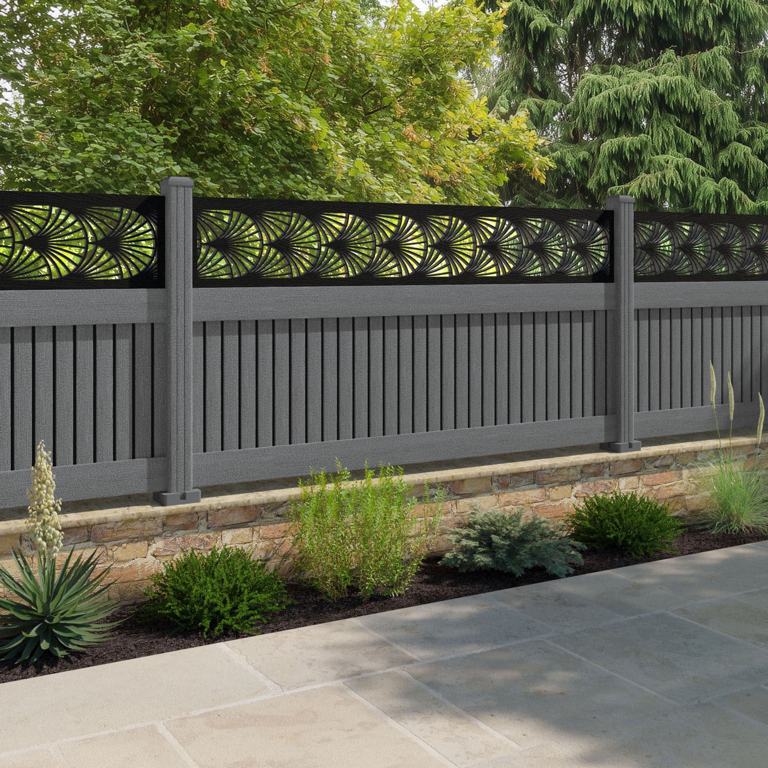 Virtis Laurel Fence Panel - Mid Grey - with our composite posts